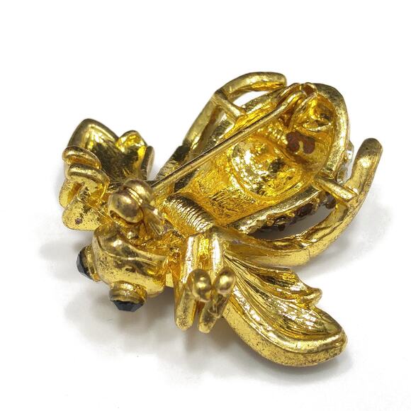 Vintage Bee Insect Rhinestone Brooch, Gold Plated, Unsigned Joan Rivers, 1990s - Picture 4 of 10